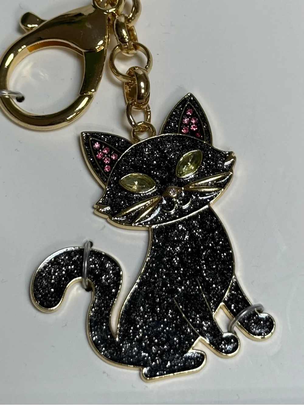 BaubleBar Black Cat Keyring Bag Charm with Gold Hardware and Green Eyes Kitty🐈‍⬛